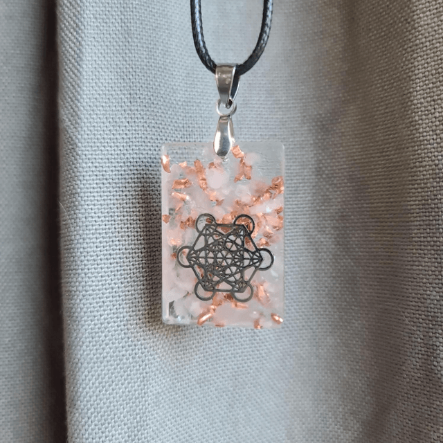 Médaillon carré Métatron argent Quartz rose