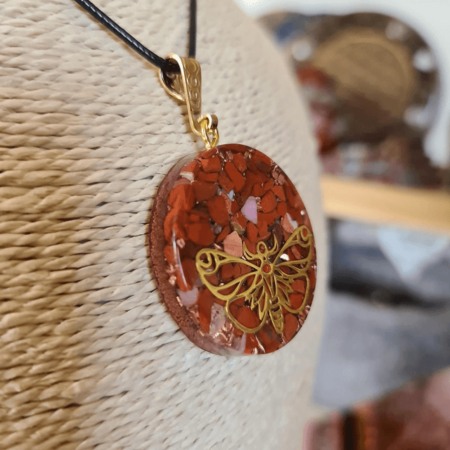 Amulette Papillon Jaspe rouge