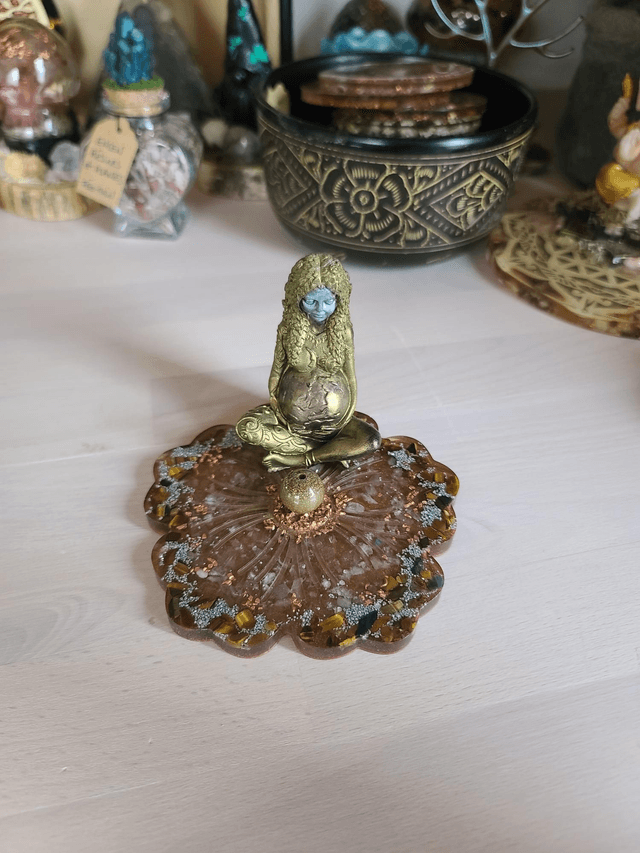 Porte encens et plateau vibratoire Gaïa 🌎 Œil de tigre