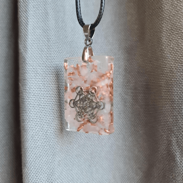 Médaillon carré Métatron argent Quartz rose