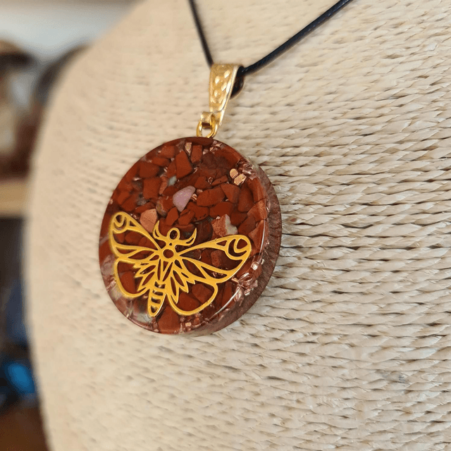 Amulette Papillon Jaspe rouge