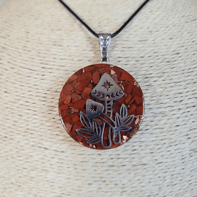 Amulette Champignon Jaspe rouge