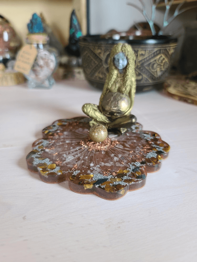 Porte encens et plateau vibratoire Gaïa 🌎 Œil de tigre