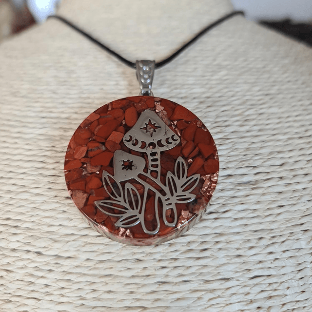 Amulette Champignon Jaspe rouge