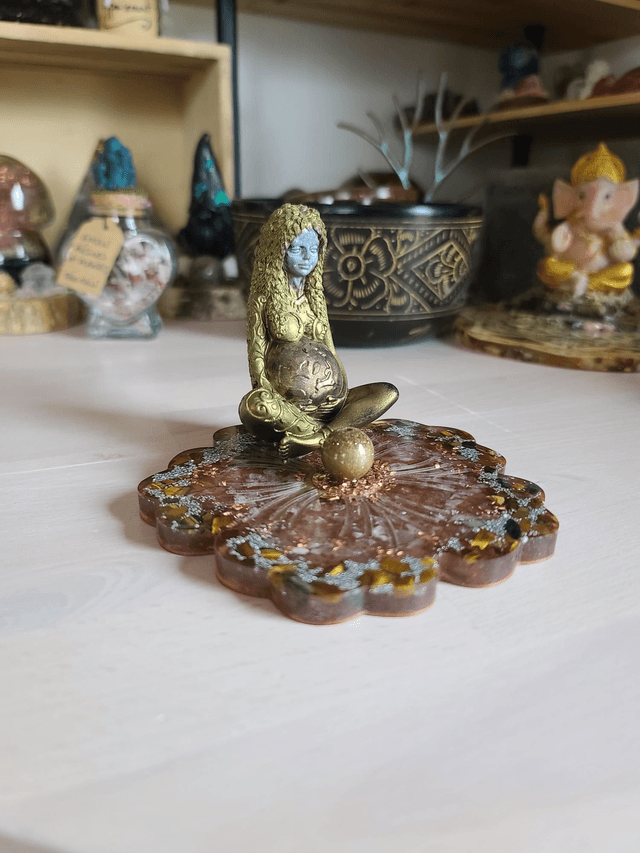 Porte encens et plateau vibratoire Gaïa 🌎 Œil de tigre