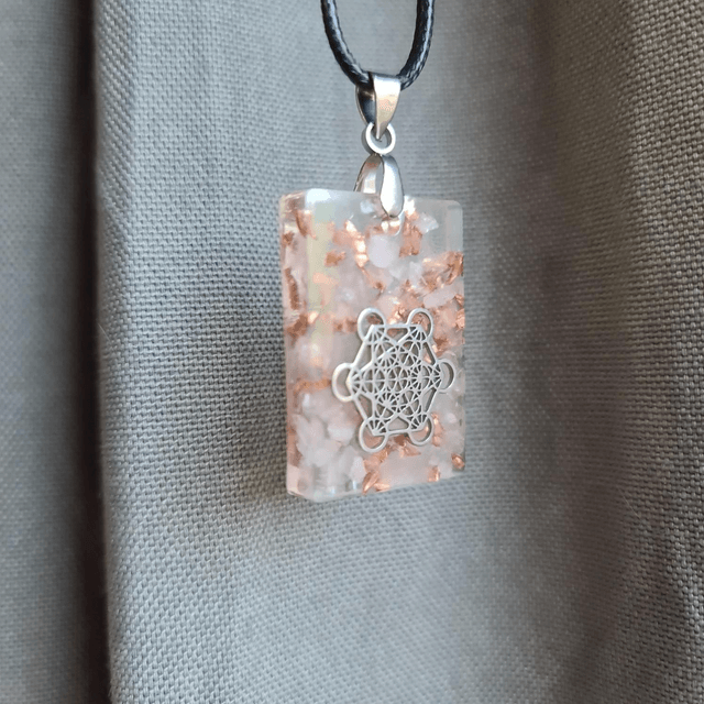 Médaillon carré Métatron argent Quartz rose