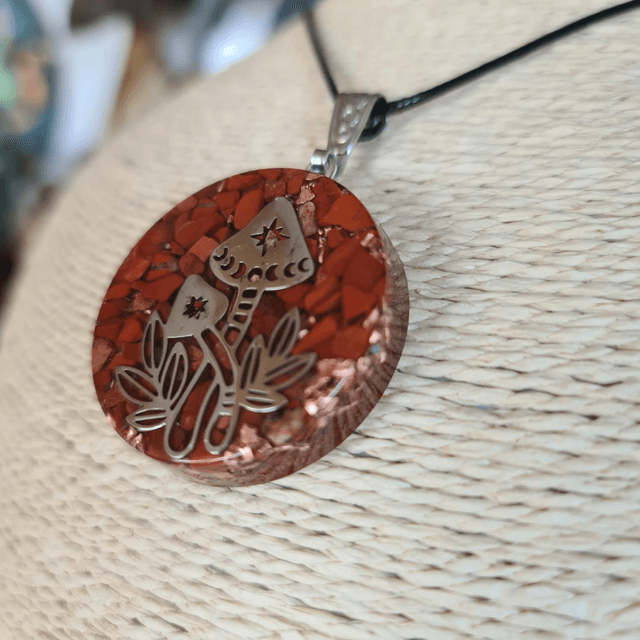 Amulette Champignon Jaspe rouge