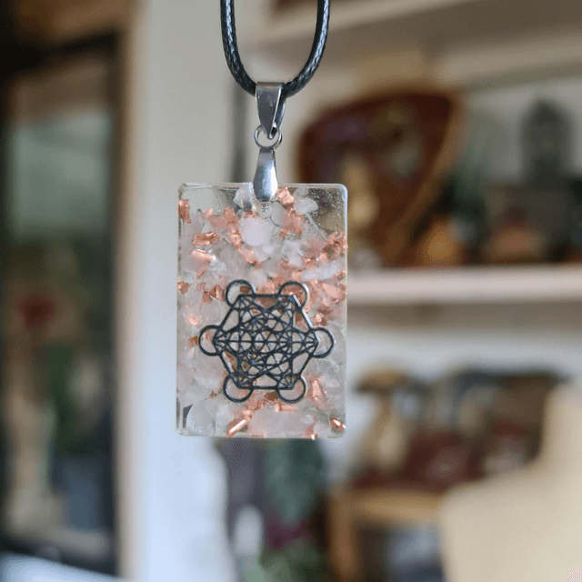 Médaillon carré Métatron argent Quartz rose